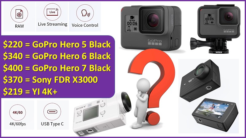 Gopro Hero 7 Black Vs Hero 6 Hero 5 Sony Fdr X3000 Vs Yi 4k