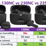 JBL Tune 130NC vs 230NC vs 235NC TWS specification comparison